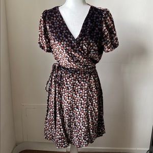 Madewell Velvet Wrap Dress with Brown Flowers